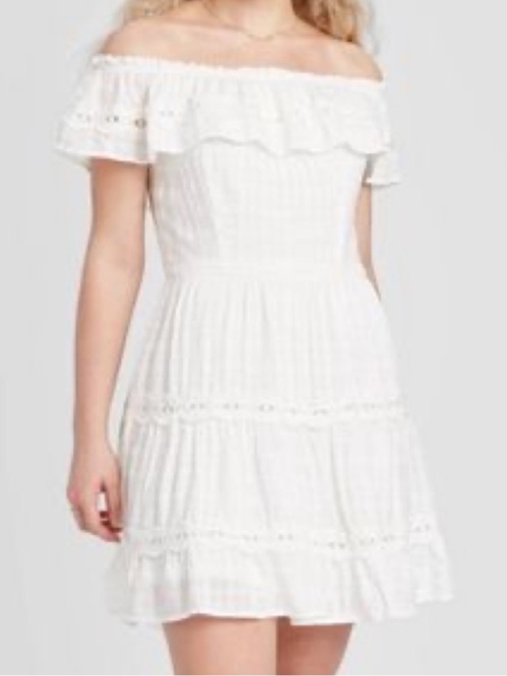 Xhilaration Off Shoulder White Ruffle Dress